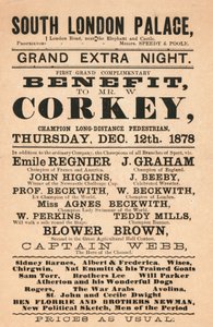 Captain Webb, der Held des Kanals, Corkey der Fußgänger, die Beckwiths (Schwimmer) und andere im South London Palace, 1878 von English School