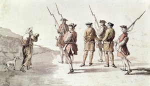 Gefangennahme des Rebellen Simon Fraser, Lord Lovat (1667?-1747) von English School