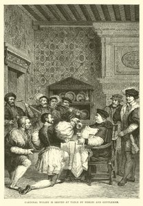Kardinal Wolsey wird von Adligen und Herren bedient von English School