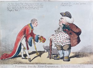 Karikatur, die Napoleon zur Zeit der Proklamation Napoleons zum Kaiser am 18. Mai 1804 verspottet, 9. Juli 1804