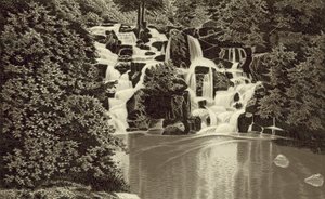 Wasserfall, Virginia Water (Lithografie) von English School