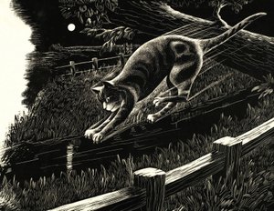 Katze springt von einem Ast von English School