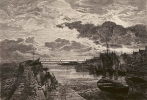 Cellardyke Hafen, geätzt von Chauvel, nach Sam Bough von English School