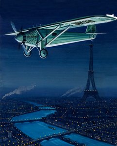 Charles Lindberghs Ryan-Monoplane, der Spirit of St. Louis, fliegt über Paris von English School