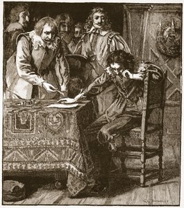 Charles unterzeichnet die Zustimmung zur Verurteilung von Strafford, Illustration aus Cassells Illustrierter Geschichte Englands