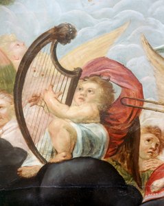 Cherub spielt eine Harfe (Detail) von English School