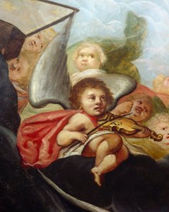 Cherub spielt eine Viola, Detail der Deckenmalerei im Himmelzimmer von English School