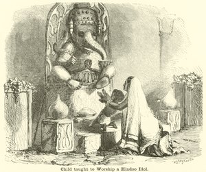 Kind wird gelehrt, ein Hindoo-Idol zu verehren