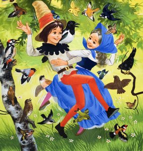 Kinder tanzen im Wald von English School