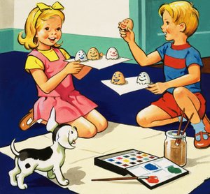Kinder bemalen Eier von English School