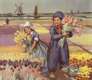 Kinder pflücken Tulpen in Holland