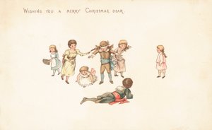 Kinder spielen Blinde Kuh, Weihnachtskarte von English School