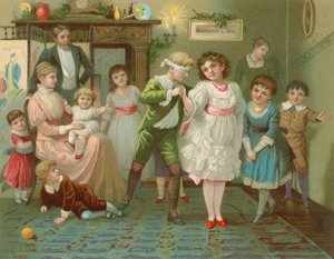 Kinder spielen Blinde Kuh zur Weihnachtszeit von English School