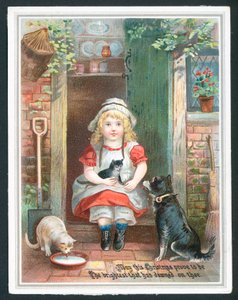 Weihnachtsgrußkarte mit Kind und Haustieren von English School