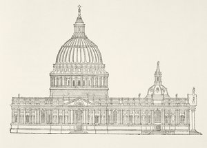 Christopher Wrens erster Entwurf für die neue St. Pauls Kathedrale nach dem Großen Brand von London, aus The National and Domestic History of England von William Hickman Smith Aubrey (1858-1916), veröffentlicht in London