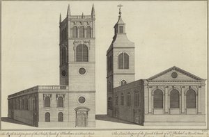 Kirche Allhallows in Bread Street und Kirche St. Michael in Wood Street, London von English School