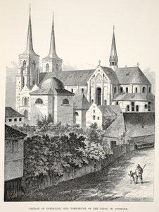 Kirche von Roeskilde und Grabhaus der Könige von Dänemark, aus Ein Gedenkbuch zur Hochzeit von Edward VII. und Alexandra von Dänemark, veröffentlicht 1864 (Holzstich)