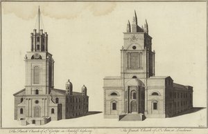 Kirche St. George, Ratcliff Highway und Kirche St. John, Limehouse, London von English School