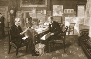 Churchill und Fisher bei der Arbeit: der Erste Lord in seinem Zimmer im Admiralität mit dem Ersten Seelord, aus The Illustrated War News, 1915