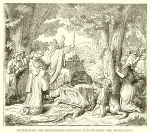 Zivilisation und Christentum – Bonifatius fällt die heiligen Eichen von English School