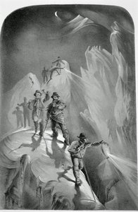 Klettern bei Nacht, aus Zehn Szenen des letzten Aufstiegs des Mont Blanc einschließlich fünf Ansichten vom Gipfel, von J.D.H. Browne, veröffentlicht 1853 von English School