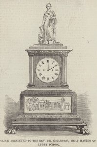 Uhr, präsentiert an den Reverend Dr. Goulburn, Schulleiter der Rugby School (Gravur) von English School