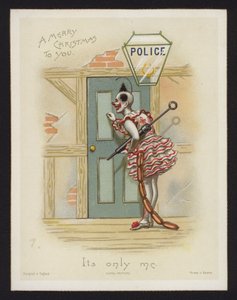 Clown klopft an die Tür einer Polizeistation von English School