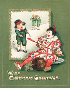 Clown stiehlt den Pflaumenpudding, Weihnachtskarte von English School