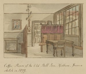Kaffeeraum der Alten Bell Taverne, Holborn, London, nach einer Skizze von 1899