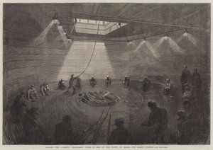 Aufrollen des Atlantikkabels in einem der Tanks an Bord der Great Eastern von English School