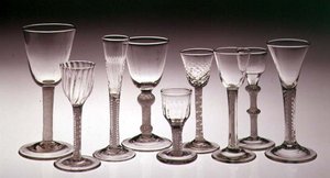 Sammlung von Gläsern mit opaken Drehstielen, 1760-75 von English School
