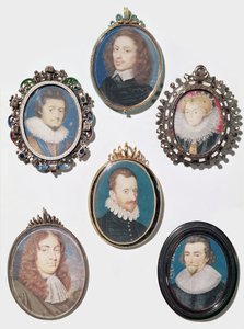 Sammlung von Miniaturen, LtoR, obere Reihe: Friedrich V (1596-1632) Kurfürst von der Pfalz, König von Böhmen von English School