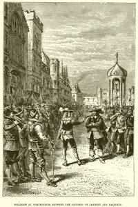 Zusammenstoß in Westminster zwischen den Soldaten von Lambert und Haselrig von English School