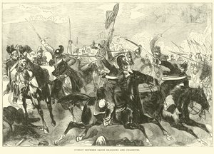 Kampf zwischen sächsischen Dragonern und Jägern, September 1870 von English School