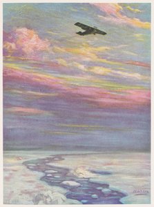Kommandant Richard E. Byrd fliegt in seinem Monoplane über den Nordpol von English School