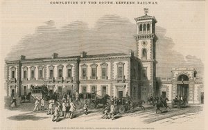 Fertigstellung der South-Eastern Railway: Großer Gemeinschaftsbahnhof der Croydon, Brighton und Dover Railway Company, Southwark, London von English School