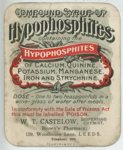 Etikett für Compound Syrup of Hypophosphites, frühes 20. Jahrhundert
