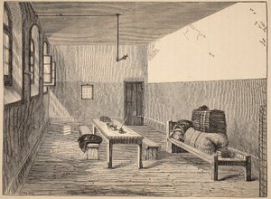 Verurteiltenzelle, Newgate, Illustration aus The Criminal Prisons of London and Scenes from Prison Life von Henry Mayhew und John Binny, veröffentlicht 1862