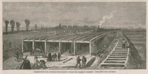 Bau des Betonwalls über die Plaistow-Marschen von English School