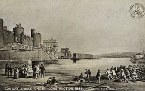 Conway-Brücke im Bau, 1848