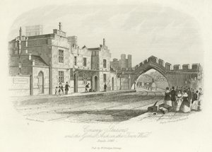 Conwy Station und der gotische Bogen in der Stadtmauer, erbaut 1847 von English School