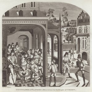 Graf Ludwig von Flandern bietet den Menschen von Gent Bedingungen an von English School