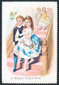 Paar kommt zur Party, Weihnachtskarte von English School