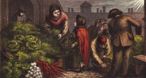 Gemüsemarkt in Covent Garden (Farblithographie) von English School