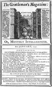 Umschlag der ersten Ausgabe von The Gentlemans Magazine, veröffentlicht Januar 1731 von English School