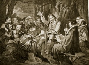 Cromwell vor der Schlacht von Dunbar, 1650, Illustration aus Hutchinsons Geschichte der britischen Nation, ca. 1923