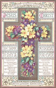 Kreuz mit Blumen, Weihnachtskarte von English School