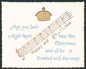 Krone und Musiknoten, Weihnachtskarte von English School
