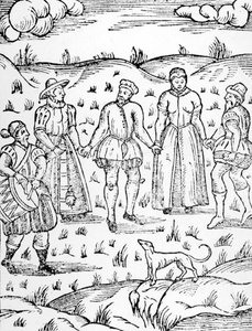 Tanz mit einem Trommler, aus The Doome warning all men to the Judgement von Stephen Bateman, 1581