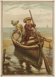 Kühne Flucht: Junge und Mädchen starten von einem Strand in einem Boot von English School